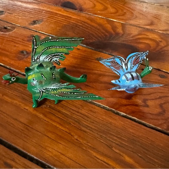 TONALA Mexico Small Animals Bobble Head Handmade Creatures Blue & Green Set of 2 - Picture 2 of 11